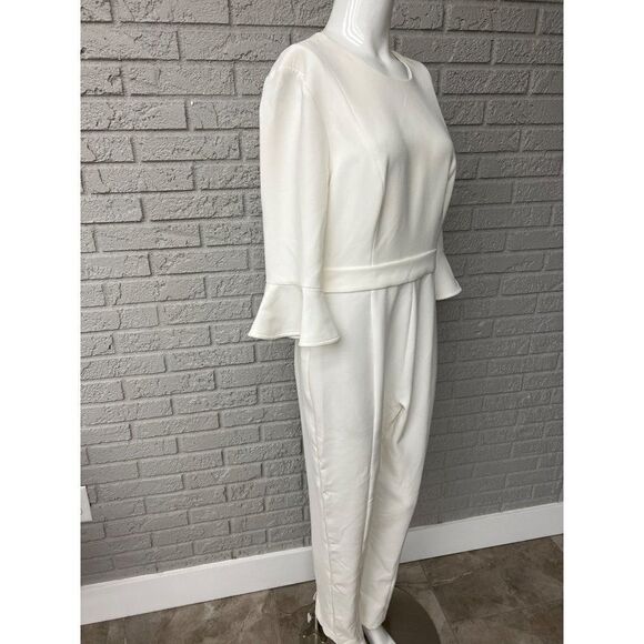 Black Halo Brooklyn Woman 3/4 Sleeve Ivory Crepe Jumpsuit Size 12 - Picture 6 of 9